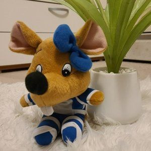 Vintage Blue Striped Mouse stuffed animal with bow